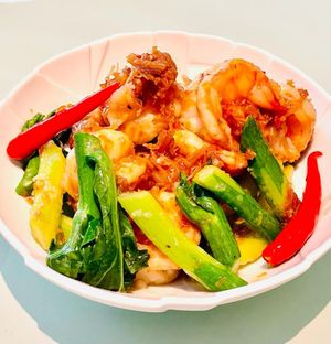Prawn With XO Chilli Sauce And Seasonal Vegetables