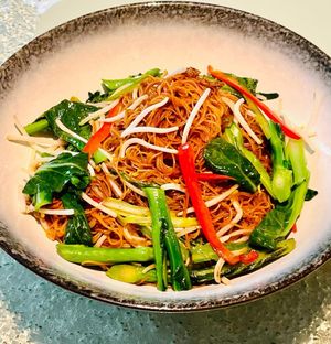 Wok-Fried “Mee Sua” With  Beansprout And Choy Sum Vegetable