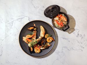 Alaskan King Crab Seafood Platter with Truffle Risotto