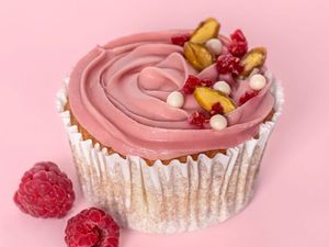 Pistachio Raspberry Rose Cupcake