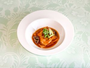 Braised Sea Perch, Dried Bean Curd Skin, Mushroom, Garlic